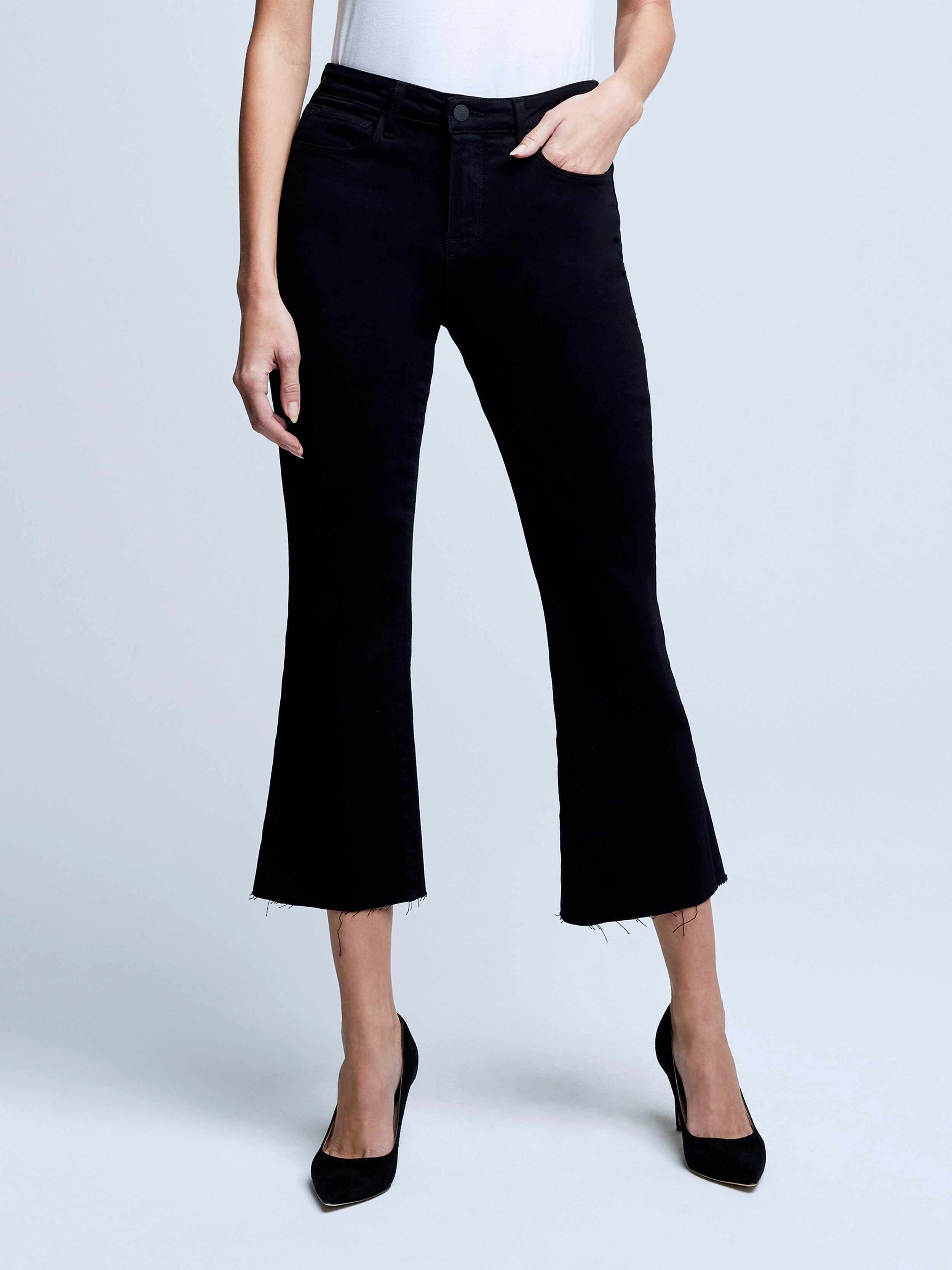 Kendra High Rise Crop Flare Black