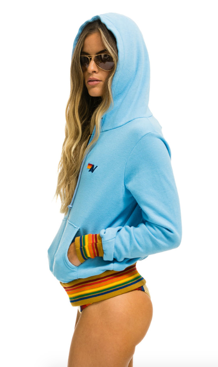 Rainbow Rib Zip Hoodie Sky