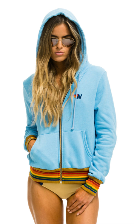 Rainbow Rib Zip Hoodie Sky